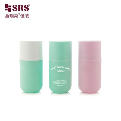 خرید بطری پمپ بدون هوای پلاستیکی ته گرد 50 میلی لیتری SRS-RE برای بسته بندی ژل، لوسیون و کرم صورت online manufacture