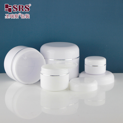 آماده ارسال استاک سفید دو طرفه گرد خالی کرم آرایشی شیشه های پلاستیکی سفید 50 میلی لیتر