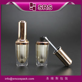 SRS عمده فروشی لوکس خالی مربع 8ml بطری پلاستیکی لاک ناخن با کاپ برس طلایی