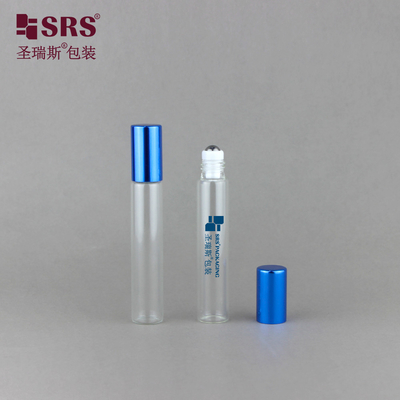 8 میلی لیتر آلومینیوم آبی کلاه درخشان شیشه ای لوله شفاف عطر رول روی بطری
