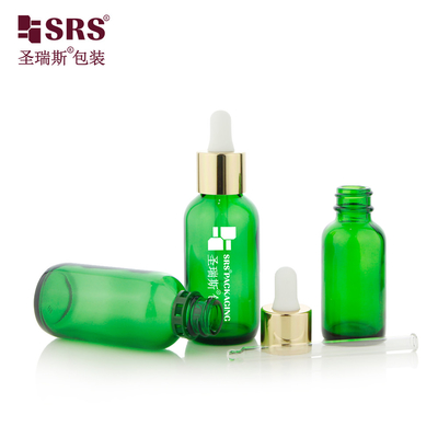 30ML 60ML آماده برای حمل و نقل خالی رنگ سبز آلومینیوم شانه بطری های شیشه ای با قطره کش