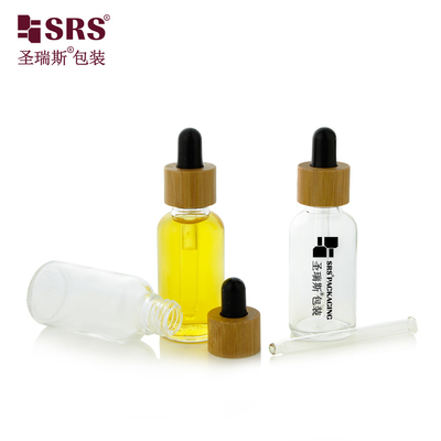 1 OZ خالی شفاف شیشه ای روغن ضروری لوکس بامبو شانه بطری قطره 30ml