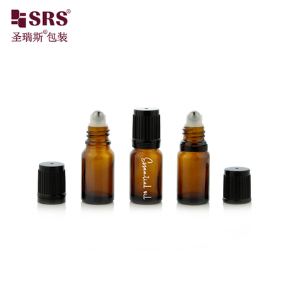بطری شیشه ای گرد کهربایی 10 میلی لیتری با درپوش ضد بچه فولادی برای روغن ضروری