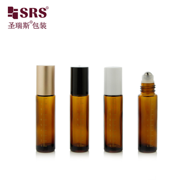 کیفیت بالا قالب شیشه ای رول بال رول روی بطری لوکس 100٪ بدون نشت روغن ضروری بسته بندی خالی با طلایی درخشان نقره فلزی آلومینیوم کاپ یا PP کاپ پلاستیکی رنگ سفارشی