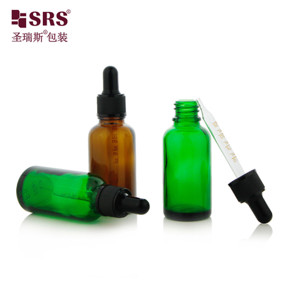 D002 بطری قطره ای شیشه ای رنگ سبز آبی شفاف برای سرم آرایشی ضروری