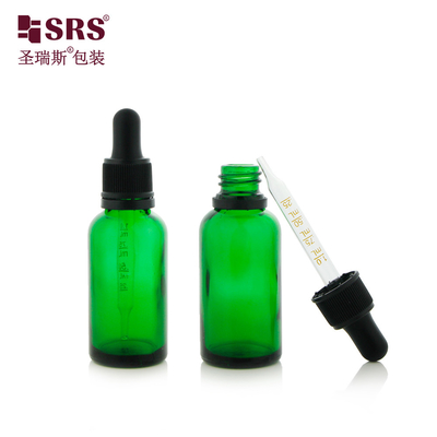 D003-1 بطری قطره ای شیشه ای سبز درخشان با کاپ ضد دستکاری برای عطر بدون نشت مهر و موم شده