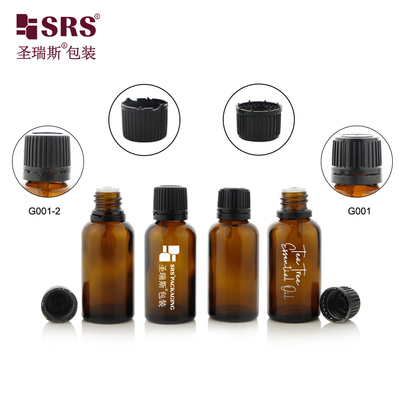 G001-2 بطری شیشه ای شکل گرد آبر با سرپوش پیچ دار ضد دستکاری پلاستکی برای بسته بندی ظروف روغن ضروری