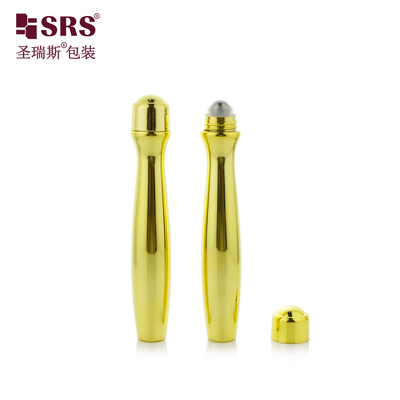SRS8447-15ML فلزیزه شده طلایی درخشان خالی PETG پلاستیکی رول روی بطری برای چشم ژل کمر شکل