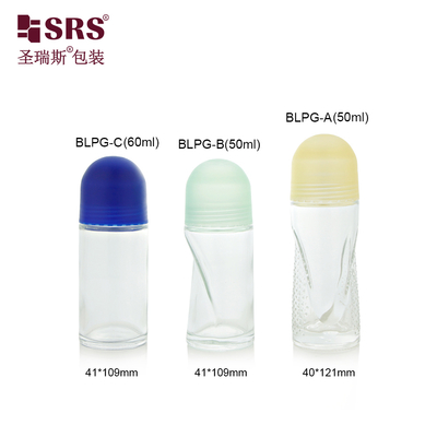 BLPG 50ml 60ml بطری رول آن شیشه ای خالی با شکل منحصر به فرد برای بسته بندی ژل دئودورانت بدن و ضد تعریق