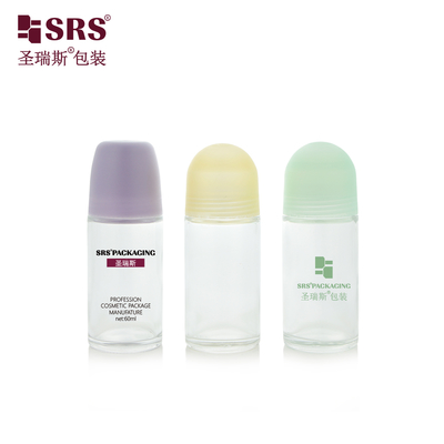 BLPG-C 60ml عمده فروشی زیبایی شیشه ای شفاف رول روی بسته بندی دئودورانت بطری با درپوش پلاستیکی گنبدی